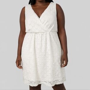 Dress Barn Ivory Surplice Front Eyelet Empire Waist Mini Dress Size 18W